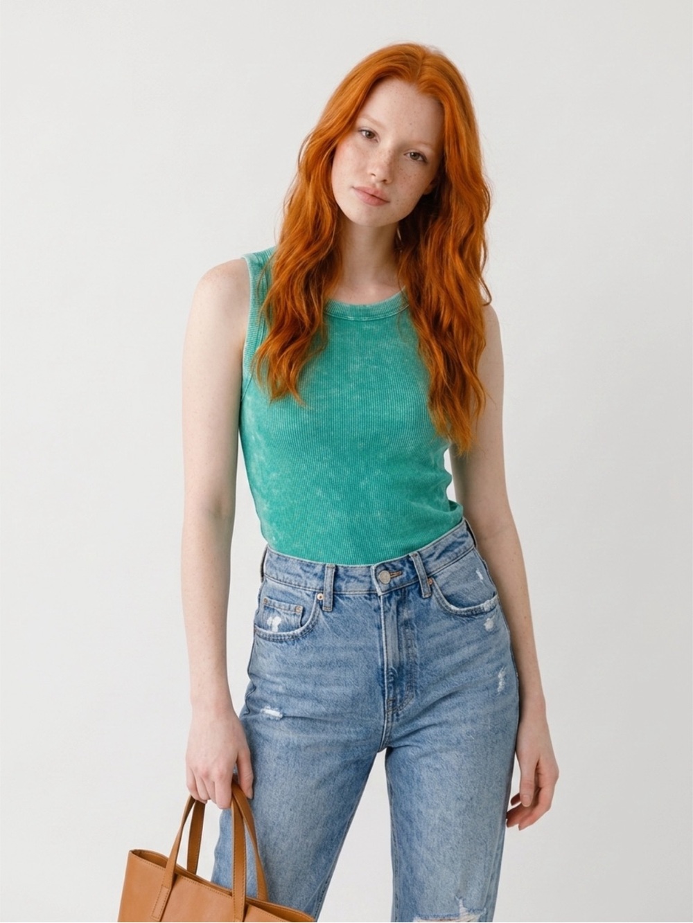Zenana Acid Wash Ribbed Tank Top | Emerald Green | Size Small | NWOT